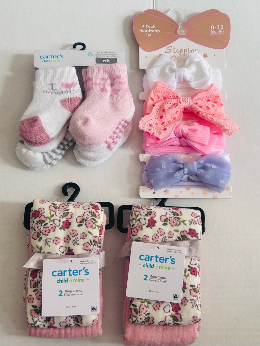 Carter's Baby Pink & White Headwrap and Sock Set - Girls